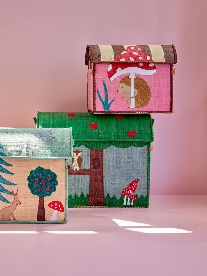 Raffia Toy Storage Baskets with Happy Forest Theme - Set of 3 - Rice By Rice