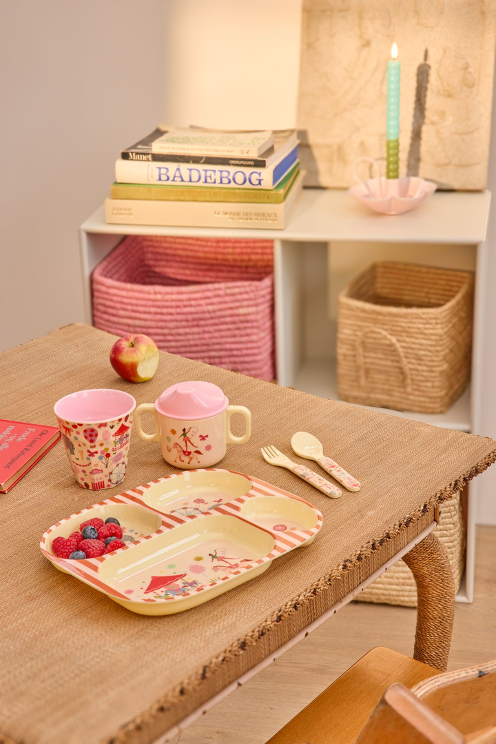 Melamine Baby Dinner Set in Gift Box - Fun Fair Print - Pink - 4 pcs - - Rice By Rice