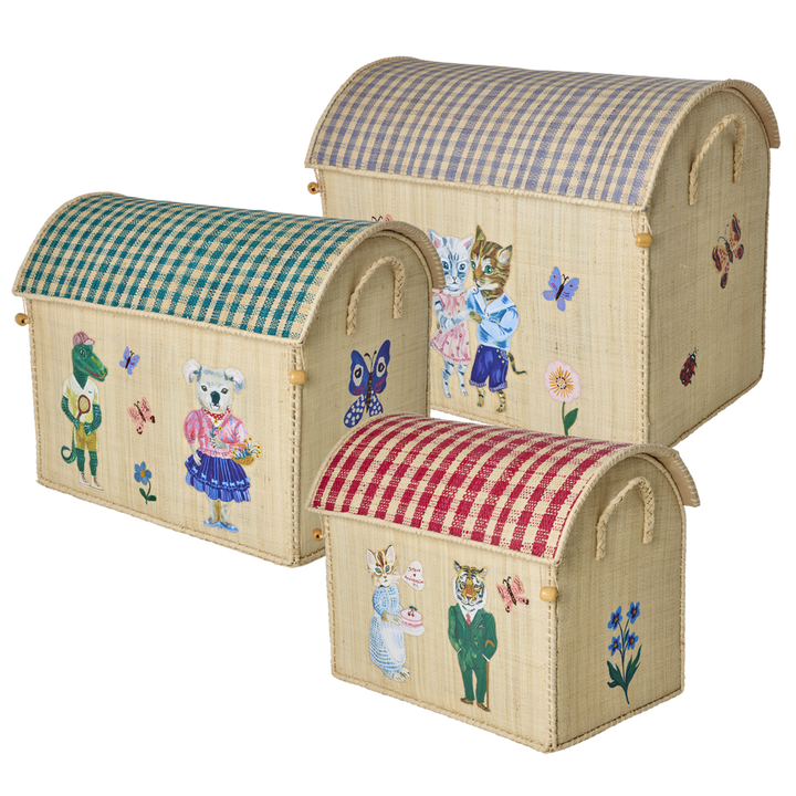 Raffia Storage Baskets with Nathalie Lété Theme - Set of 3 - Rice By Rice