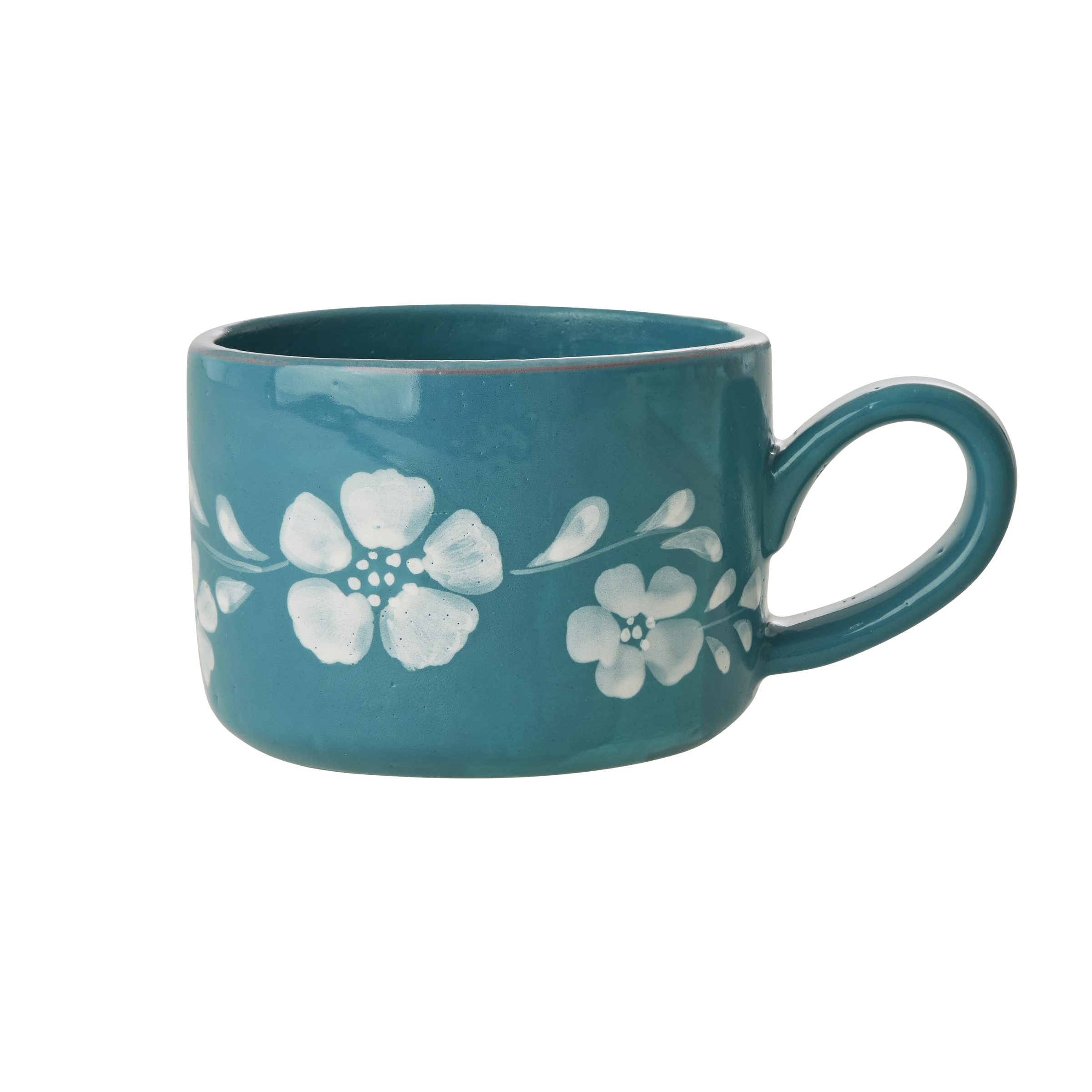 ブルーフラワー　シンフォニー　スタイルカップ　ペア Ceramic Cappuccino Cup with Hand Painted White Flowers Vine - 6.7