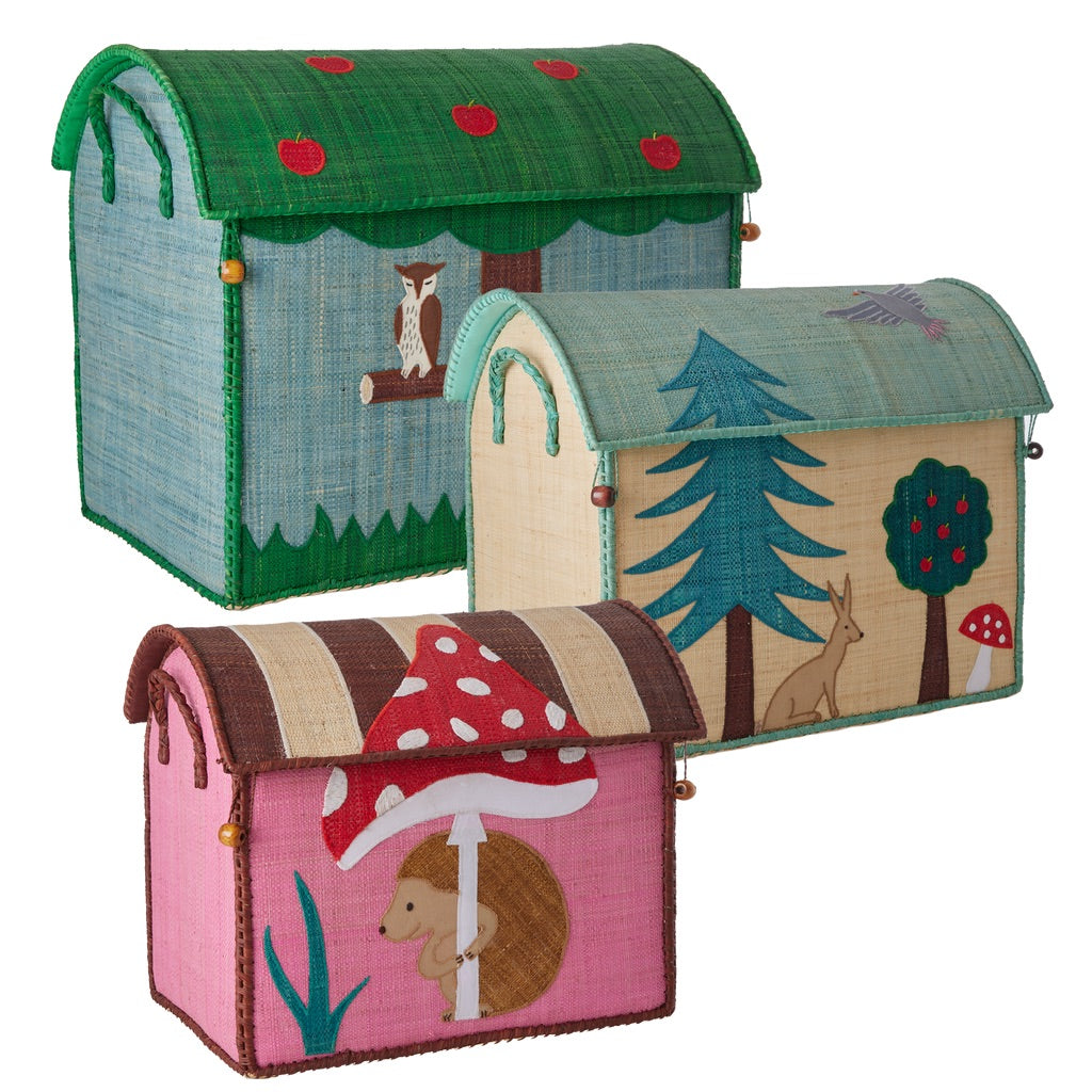 Raffia Toy Storage Baskets with Happy Forest Theme - Set of 3 - Rice By Rice