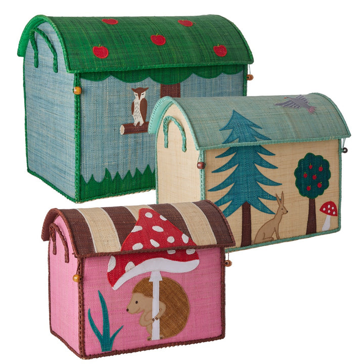 Raffia Toy Storage Baskets with Happy Forest Theme - Set of 3 - Rice By Rice