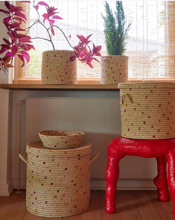 Large Round Raffia Basket- set of 2 - Rice By Rice