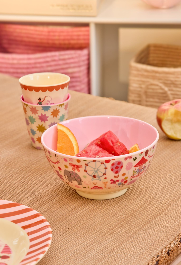 Medium Melamine Bowl - Fun Fair Pink Print - 23.7oz - - Rice By Rice