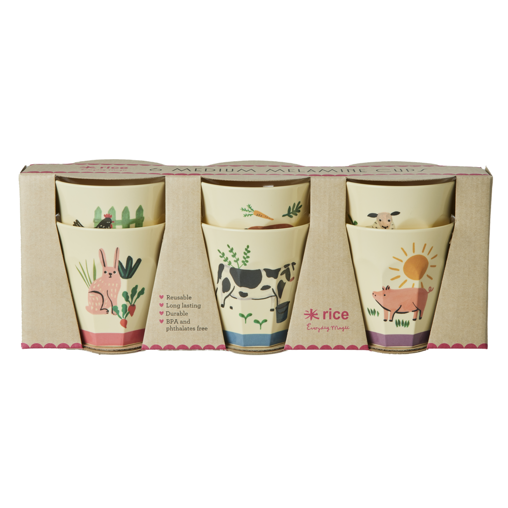 Melamine Kids Cups in Multicolor Farm Prints - Medium - 6 pcs. in Gift –  Rice By Rice