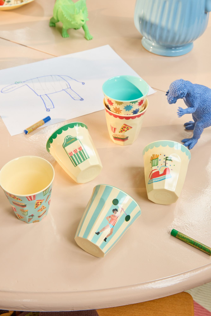 Melamine Kids Cups in Fun Fair Mint Prints - Small - 6 pcs. in Gift Box - - Rice By Rice