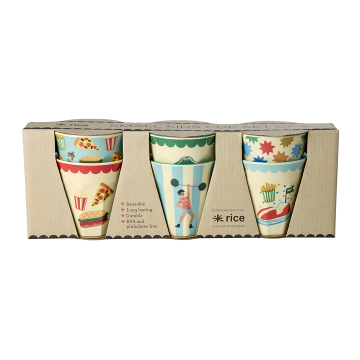 Melamine Kids Cups in Fun Fair Mint Prints - Small - 6 pcs. in Gift Box - - Rice By Rice