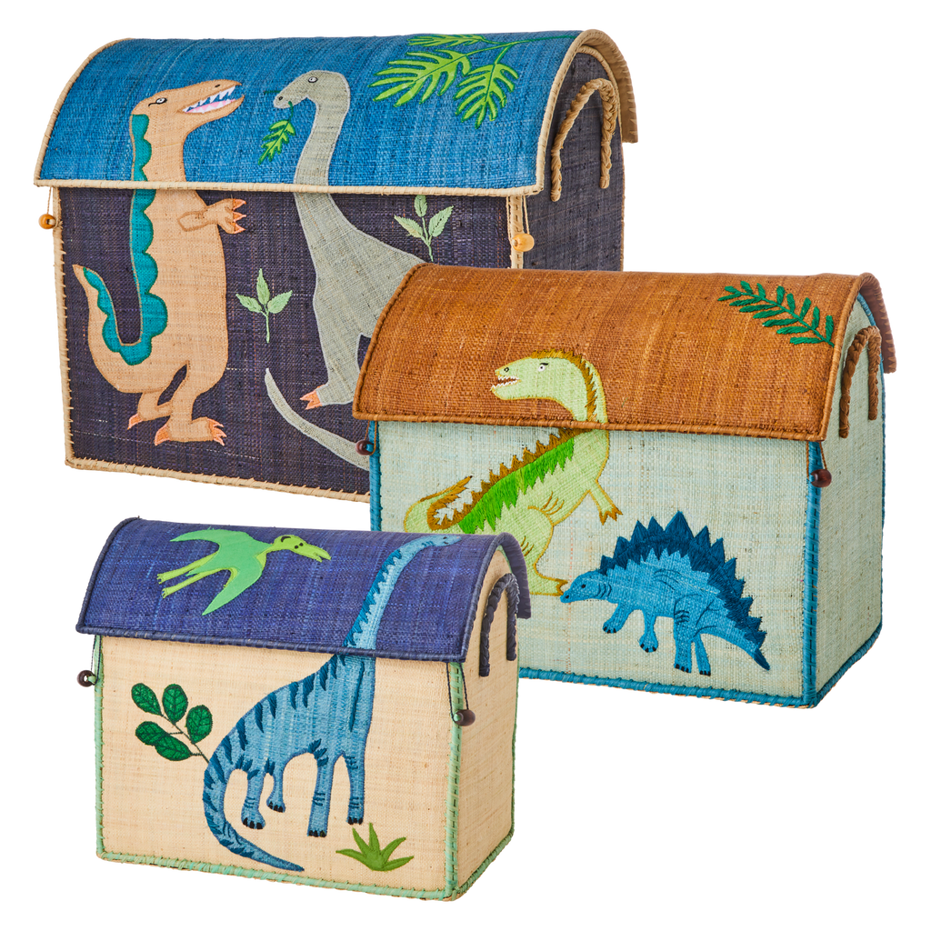 Raffia Storage Baskets with Dinosaur Theme - Set of 3 - - Rice By Rice