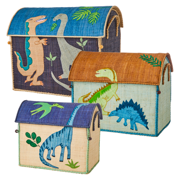 Raffia Storage Baskets with Dinosaur Theme - Set of 3 - - Rice By Rice