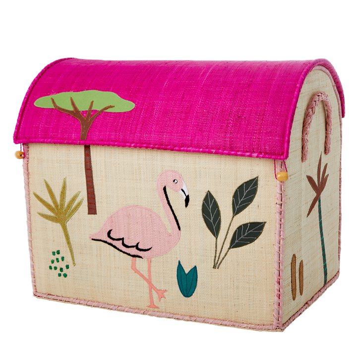 Raffia Storage Baskets with Jungle Pink Theme - Set of Three - Rice By Rice