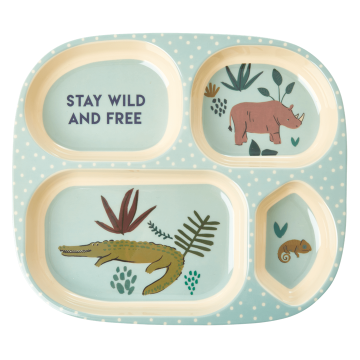 Melamine 4 Room Kids Plate | Blue Jungle Animals Print - Rice By Rice