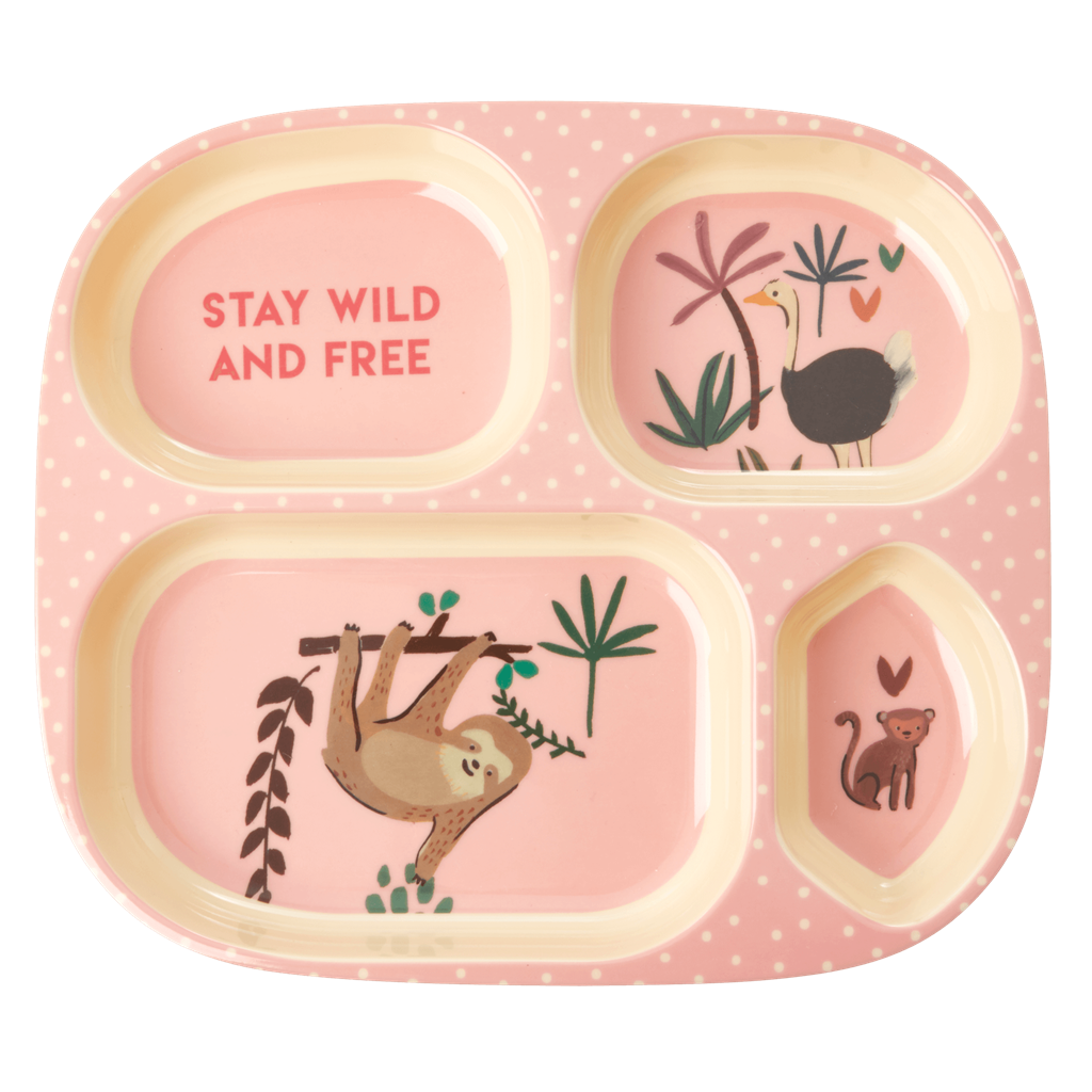 Melamine 4 Room Kids Plate | Pink Jungle Animals Print - Rice By Rice