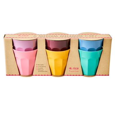 Melamine Cups in 'DANCE IT OUT' Colors  - Medium - 6 pcs. in Gift Box - Rice By Rice