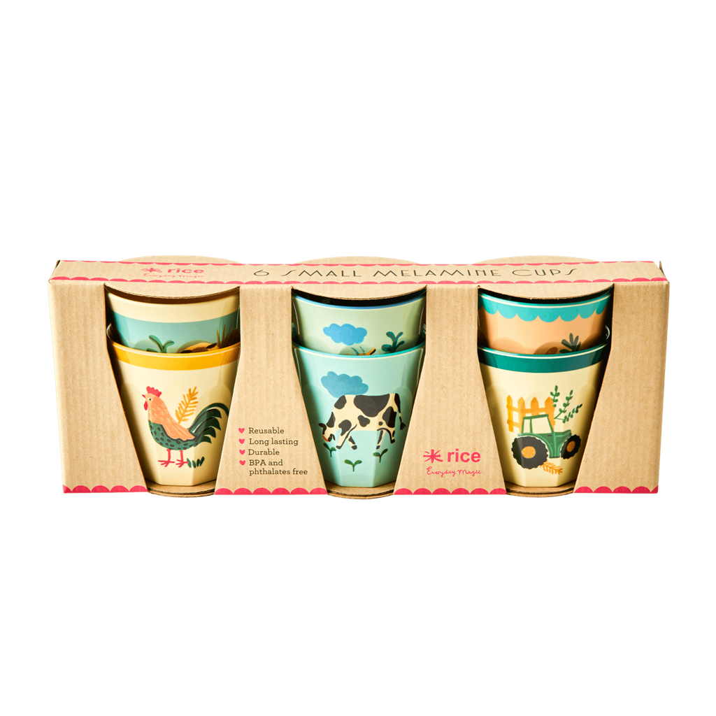 Melamine Kids Cups in Blue Farm Prints - Small - 6 pcs. in Gift Box – Rice  By Rice