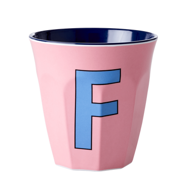 Melamine Cup - Medium with Alphabet in Bluish Colors | Letter F - Rice By Rice