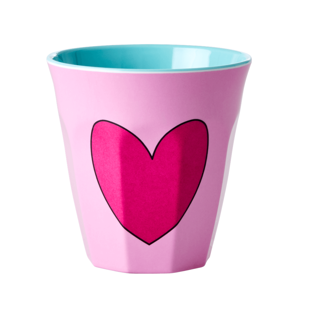 Set of 2 Medium Melamine Cup | Heart in Soft Pink Print - Rice By Rice