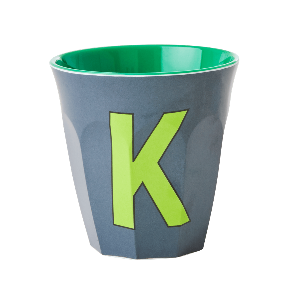 Melamine Cup - Medium with Alphabet in Bluish Colors | Letter K - Rice By Rice