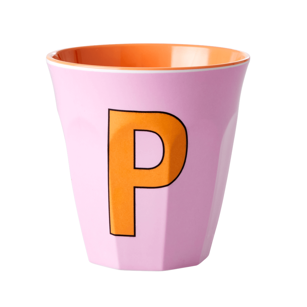 Two Melamine Cups - Medium with Alphabet in Pinkish Colors | Letter P - Rice By Rice