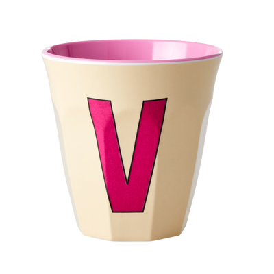 Melamine Cup - Medium with Alphabet in Pinkish Colors | Letter V - Rice By Rice