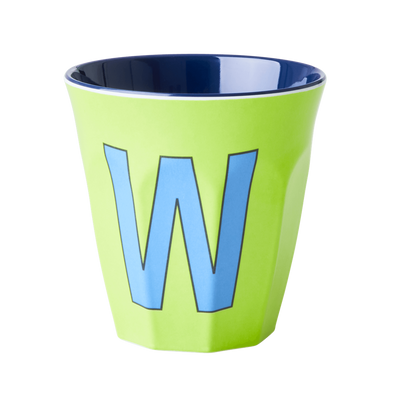 Melamine Cup - Medium with Alphabet in Bluish Colors | Letter W. - Rice By Rice