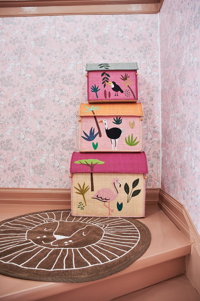 Raffia Storage Baskets with Jungle Pink Theme - Set of Three - Rice By Rice