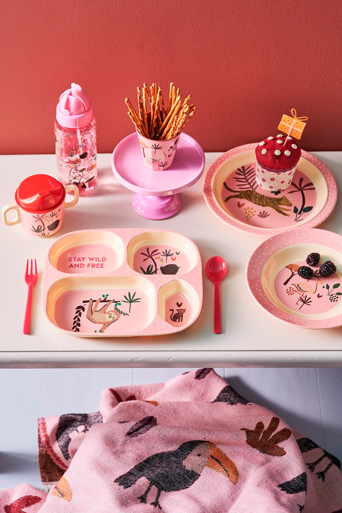 Melamine 4 Room Kids Plate | Pink Jungle Animals Print - Rice By Rice