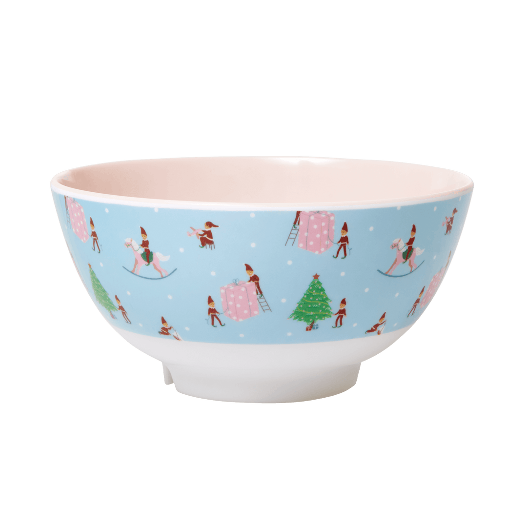 Melamine Bowl with Xmas Elf Print - Medium - Two Tone - Rice By Rice