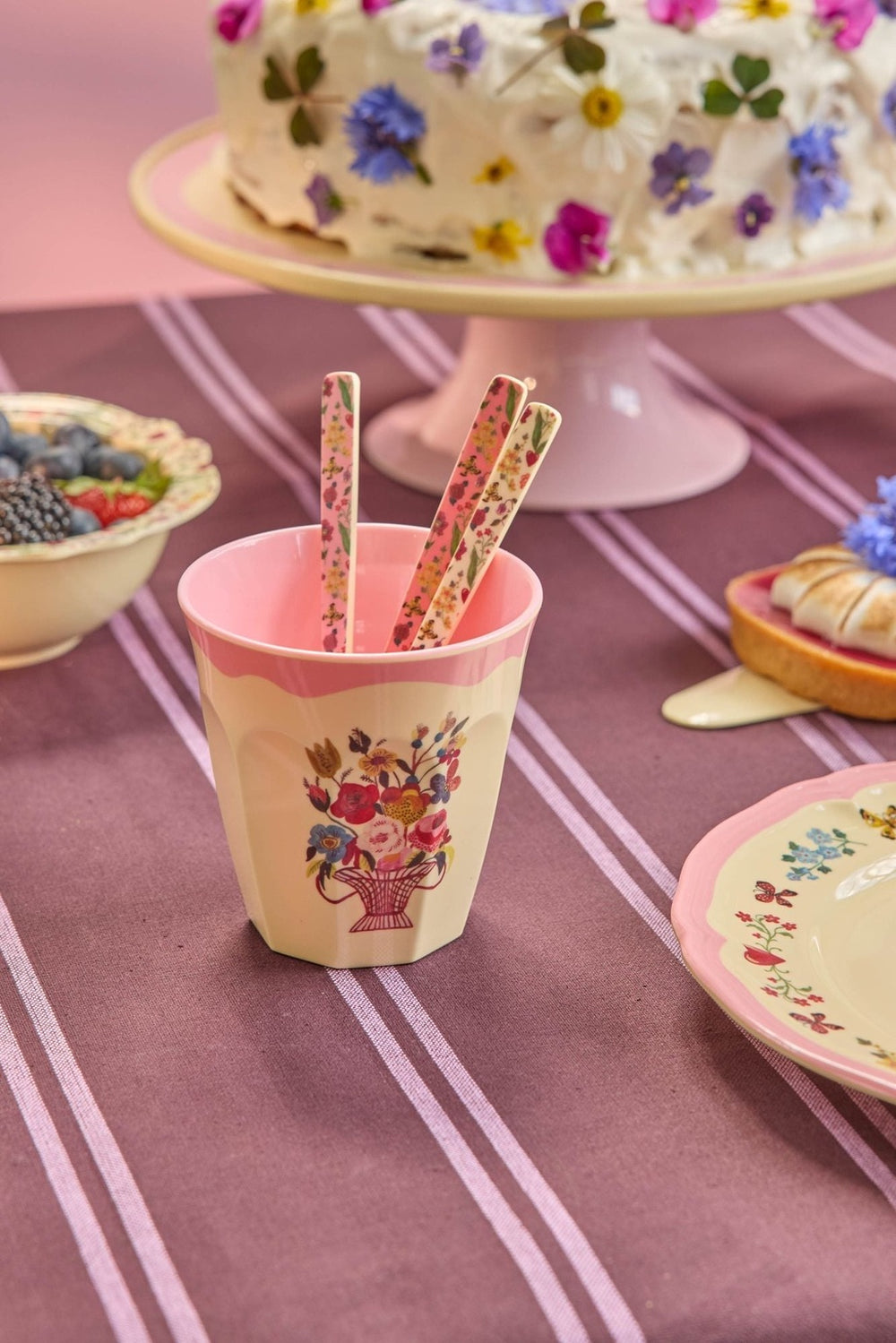 Melamine Cup with Nathalie Lété Print - Medium - Pink - 8.45 oz - Rice By Rice