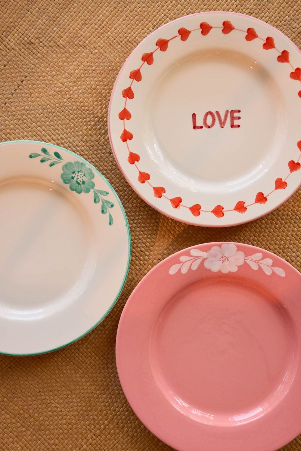 Ceramic Dinner Plate with Hand-painted Green Flower Vine - Rice By Rice