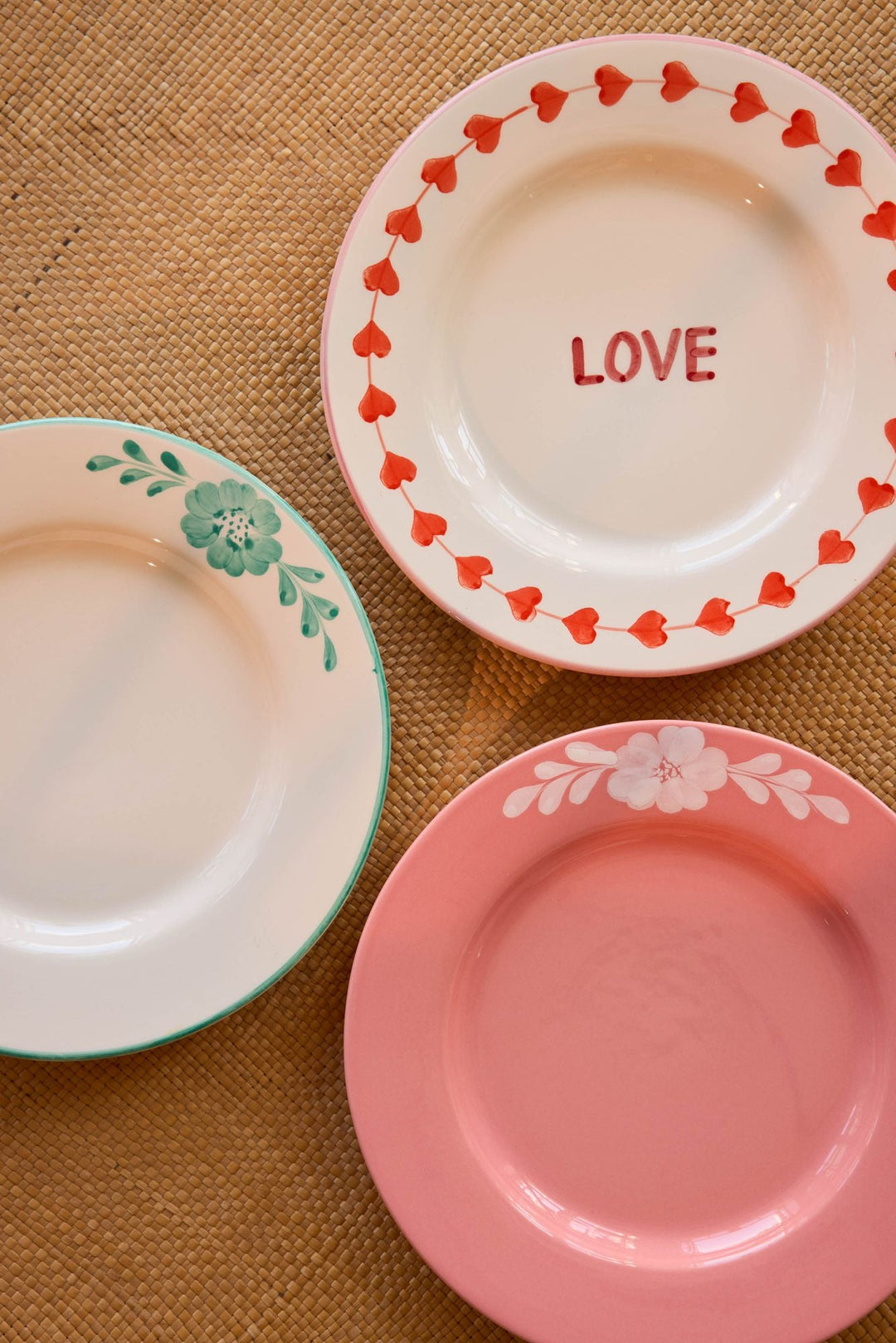 Ceramic Dinner Plate with Hand-painted Green Flower Vine - Rice By Rice