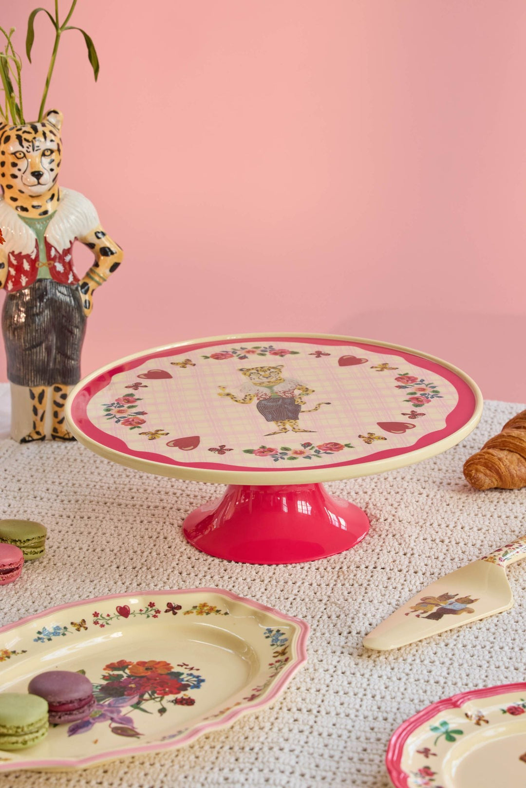 Melamine Cake Stand with Nathalie Lété Print - Low - Red Kiss Color