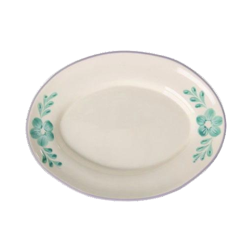 Ceramic Serving Platter with Hand-painted Green Flower Vine - Large - Rice By Rice