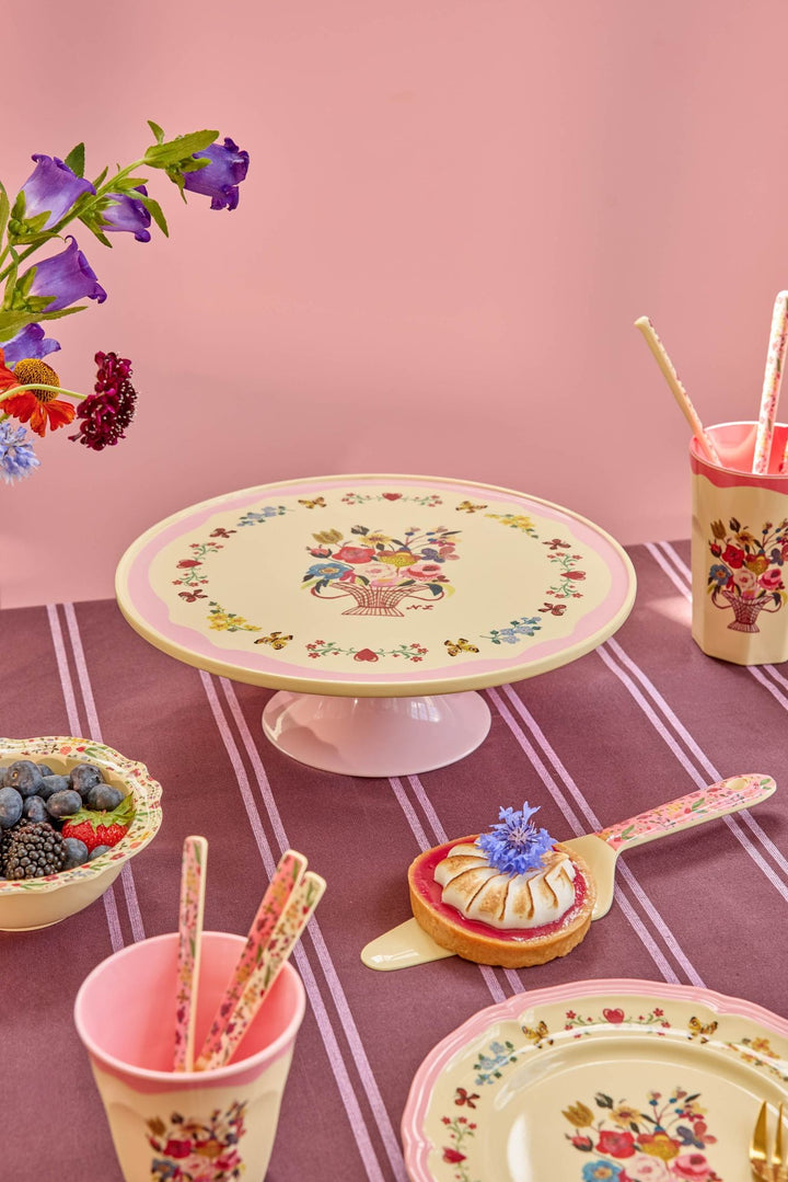 Melamine Cake Stand with Nathalie Lété Print - Low - Pink