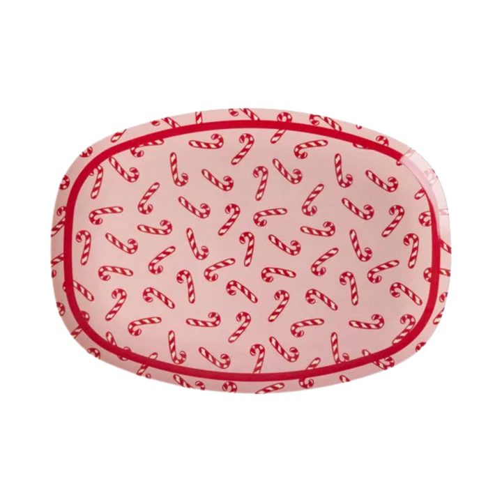Melamine Rectangular Plate with Candy Cane Print - Rice By Rice