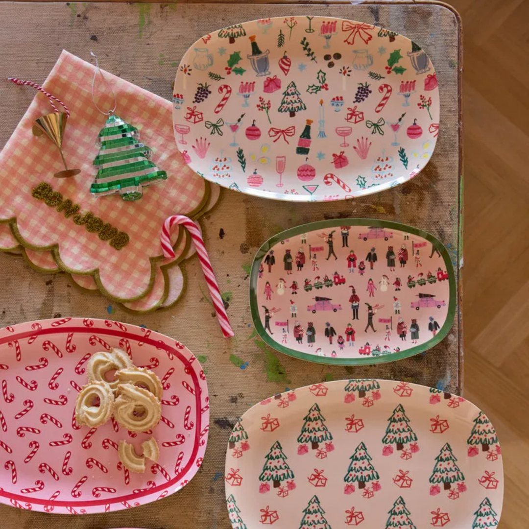 Melamine Rectangular Plate with Candy Cane Print - Rice By Rice