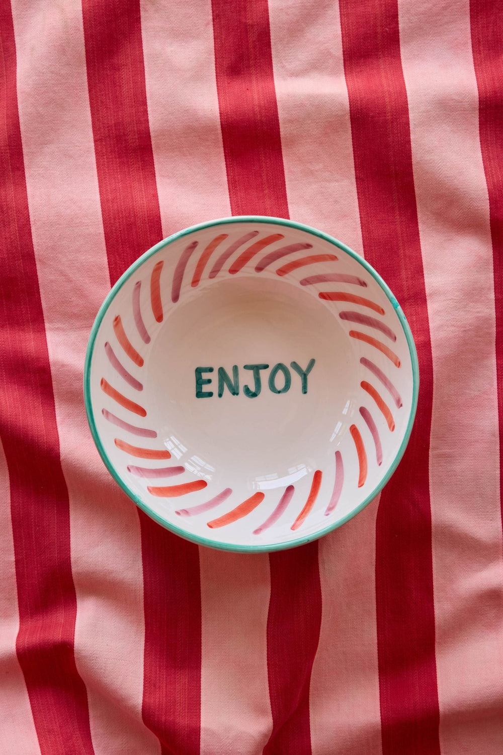 Ceramic Salad Bowl with Hand-painted ENJOY - Large - 27.73 oz - Rice By Rice