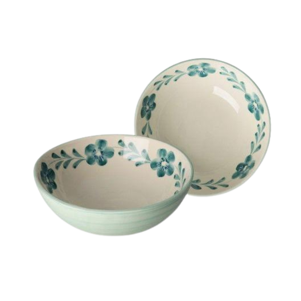 Ceramic Salad Bowl with Hand-painted Green Flower Vine - Large - 27.73 oz - Rice By Rice