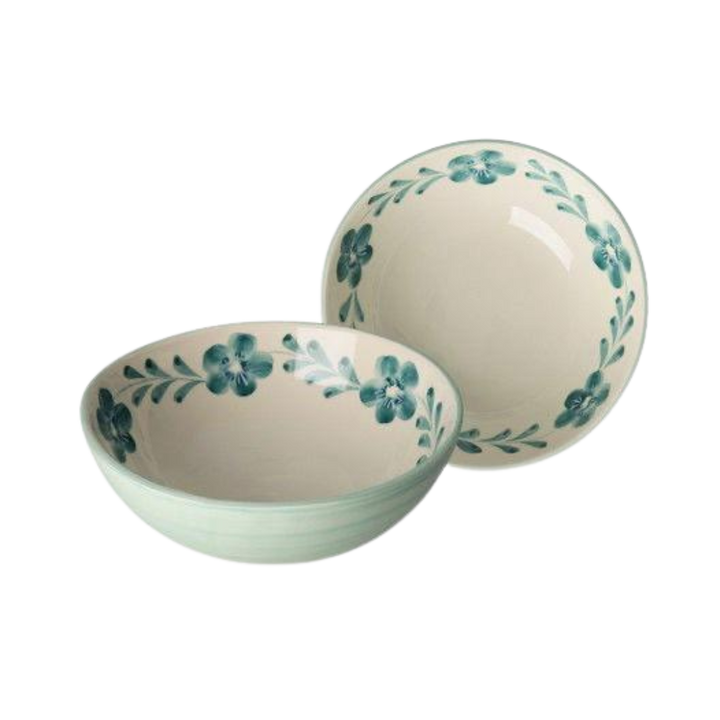 Ceramic Salad Bowl with Hand-painted Green Flower Vine - Large - 27.73 oz - Rice By Rice