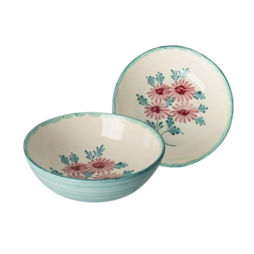 Ceramic Salad Bowl with Hand-painted Flowers - Large - 27.73 oz - Rice By Rice