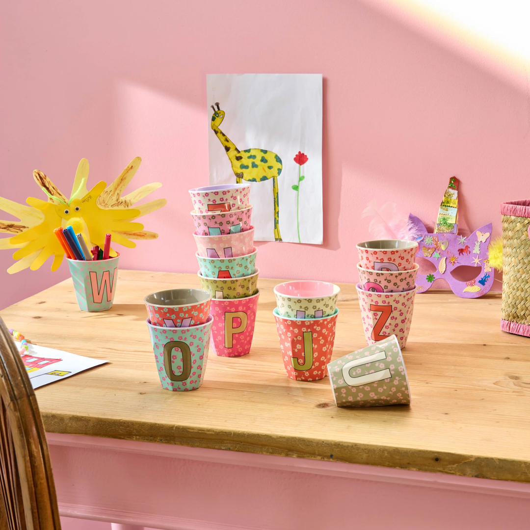 Melamine Full Alphabet - Flowers - 3 x Each Letter - Pinkish Colors - Medium - 250 ml - Rice By Rice