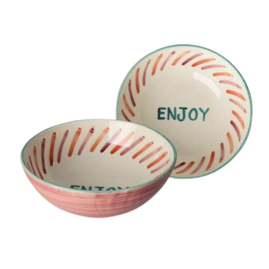 Ceramic Salad Bowl with Hand-painted ENJOY - Large - 27.73 oz - Rice By Rice
