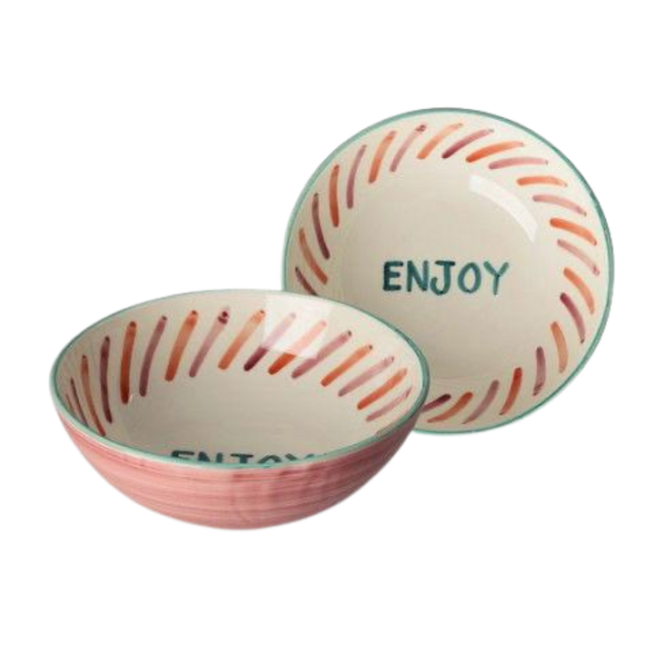 Ceramic Salad Bowl with Hand-painted ENJOY - Large - 27.73 oz - Rice By Rice