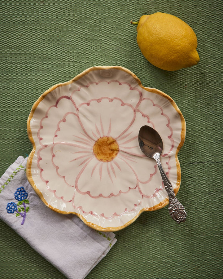Ceramic Flower Shaped Side Plate with Yellow Border - Rice By Rice