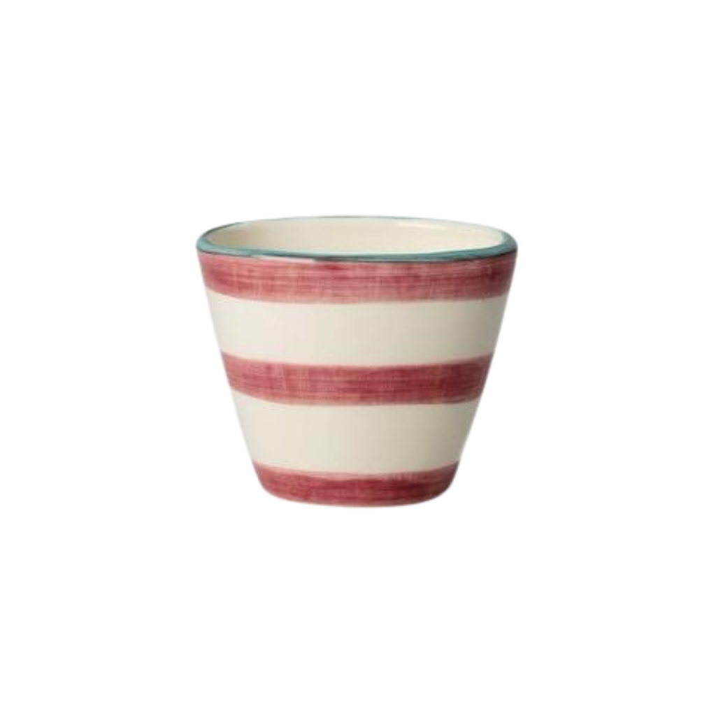 Ceramic Oval Espresso Cup with Hand-painted Pink Horizontal Stripes - 2.37 oz - Rice By Rice