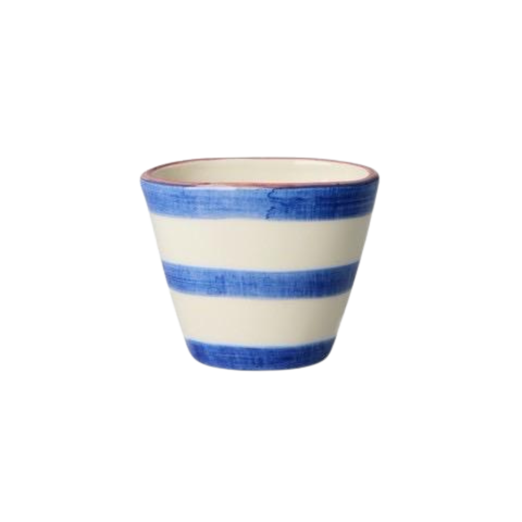 Ceramic Oval Espresso Cup with Hand-painted Blue Horizontal Stripes - 2.37 oz - Rice By Rice