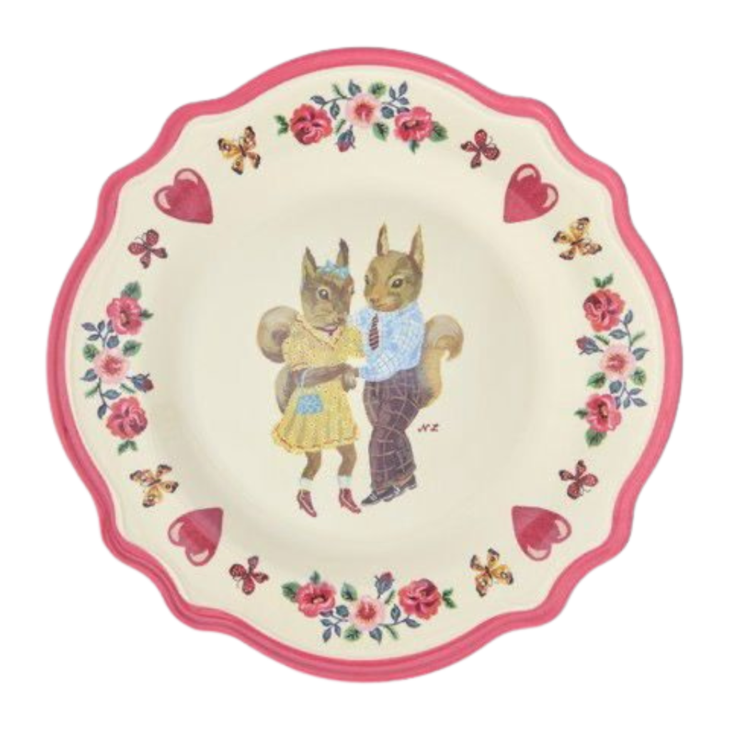 Melamine Vintage Dinner Plate with Nathalie Lété Print - Red Kiss - Rice By Rice