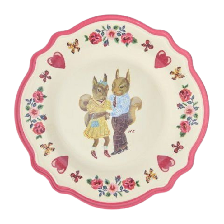 Melamine Vintage Dinner Plate with Nathalie Lété Print - Red Kiss - Rice By Rice