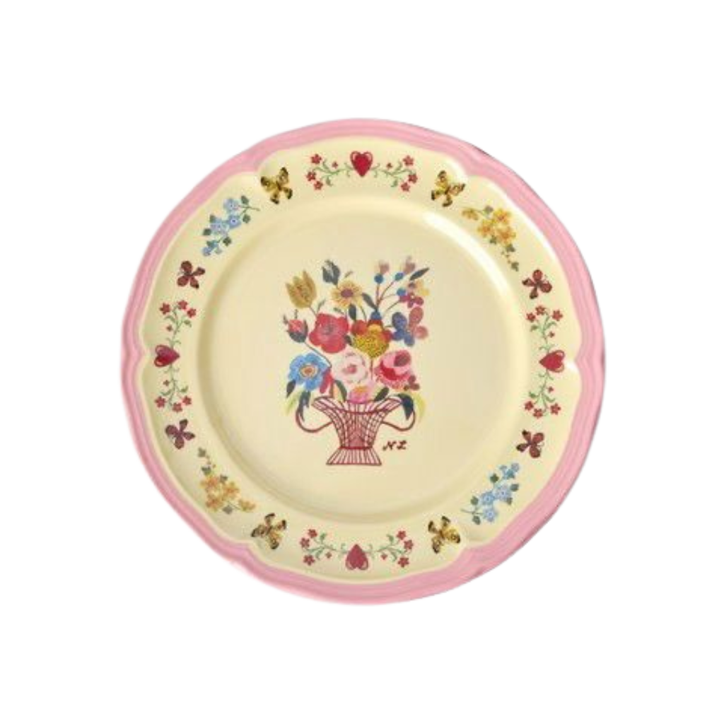 Melamine Vintage Side Plate with Nathalie Lété Print - Pink - Rice By Rice