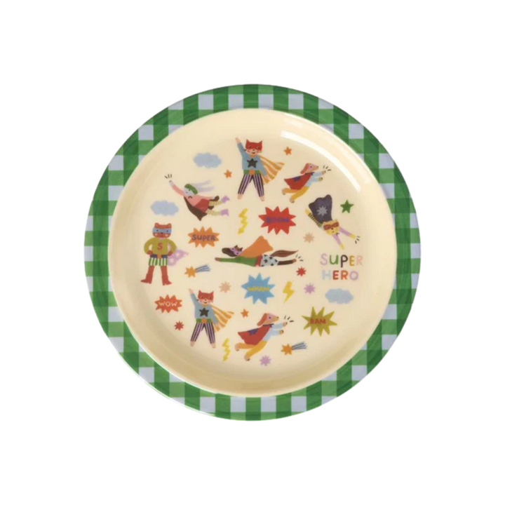 Melamine Kids Lunch Plate with Hero Print – Green - Rice By Rice