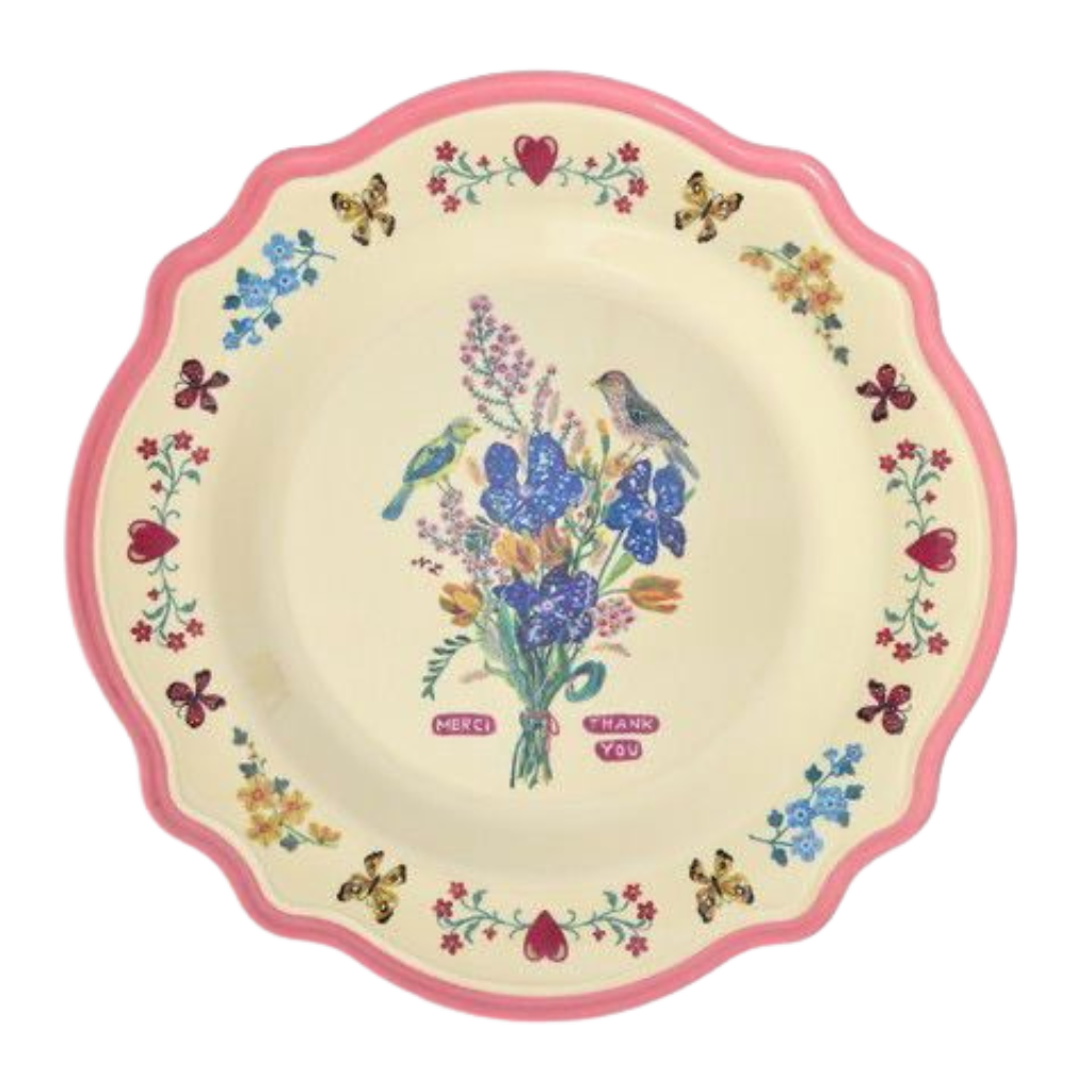 Melamine Vintage Dinner Plate with Nathalie Lété Print - Neon Pink - Rice By Rice